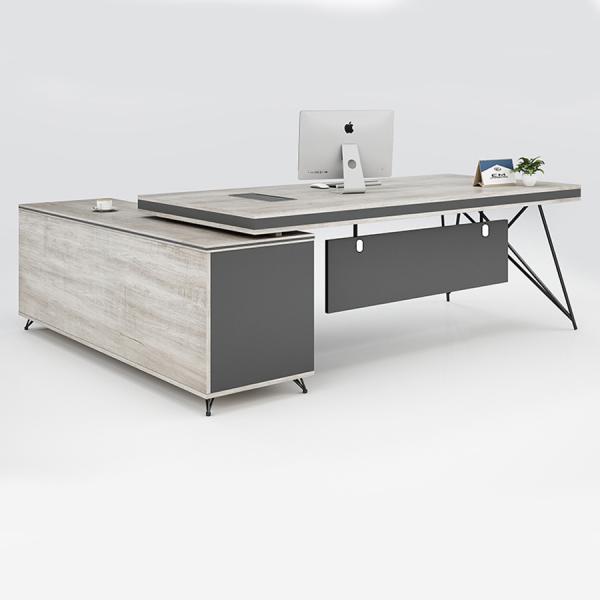 Modern steel and wood structure boss table with side cabinet